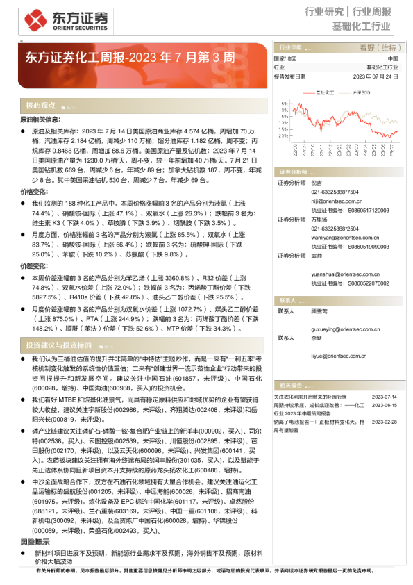 化工周报-2023年7月第3周