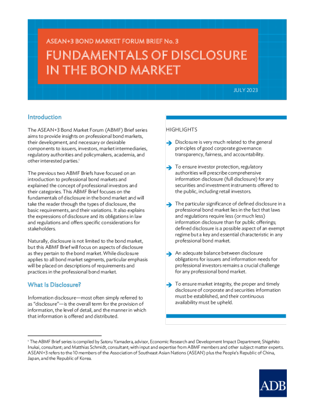 东盟 + 3 债券市场论坛简报第 3 期 — — 债券市场信息披露的基本原理