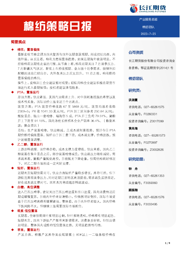 棉纺策略日报