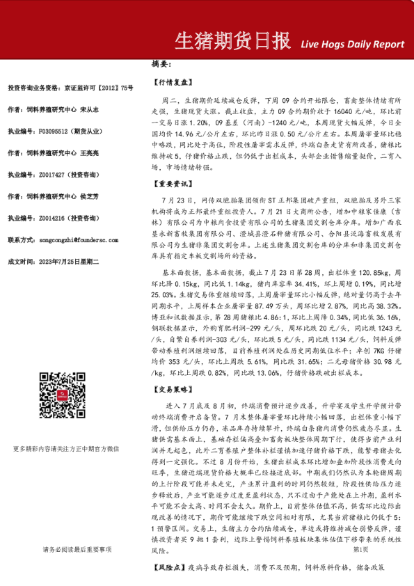 生猪期货日报