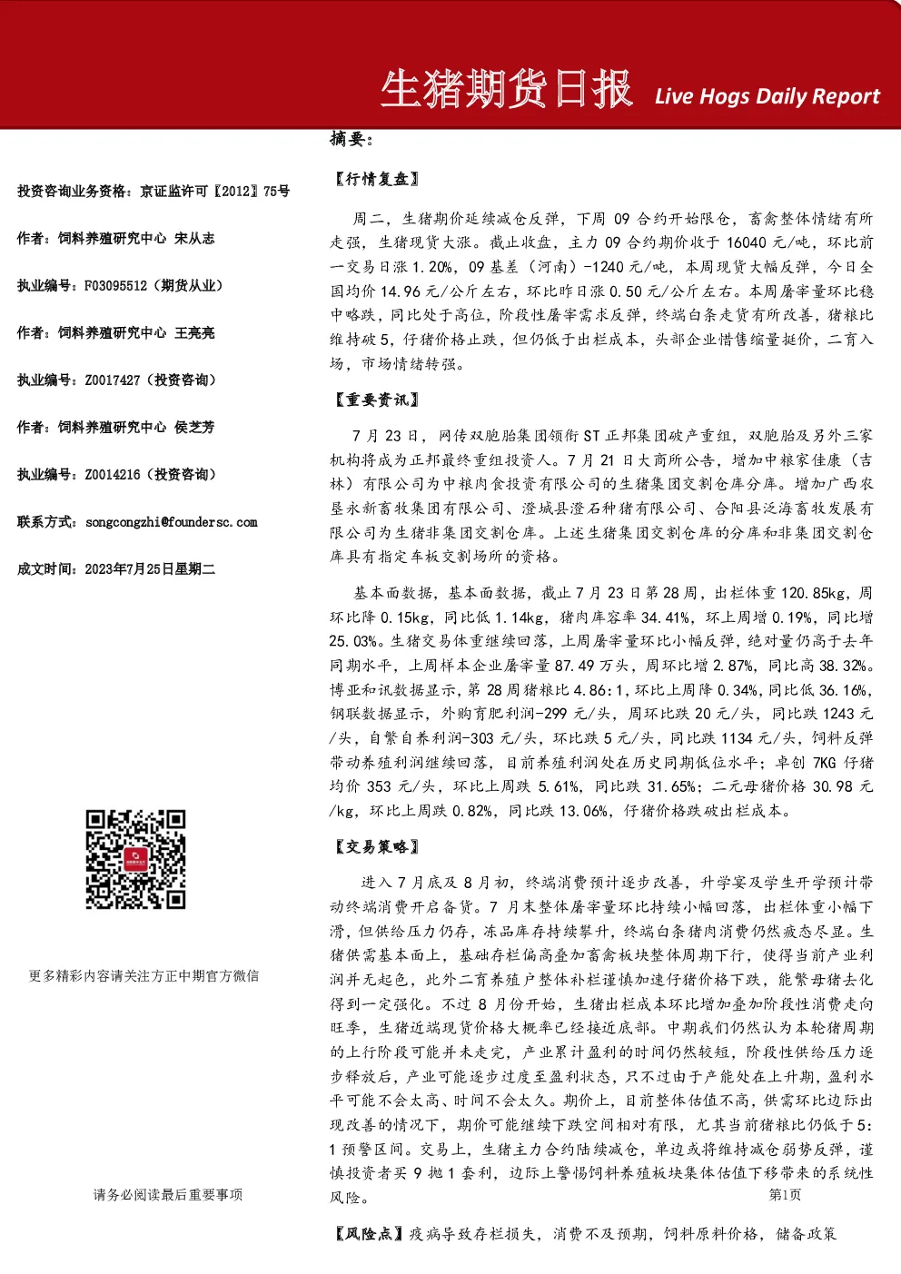生猪期货日报