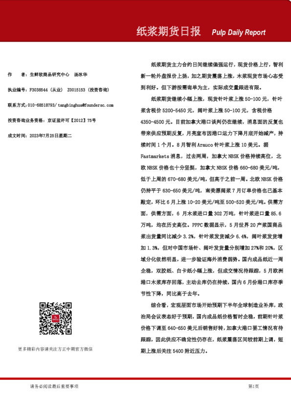 纸浆期货日报