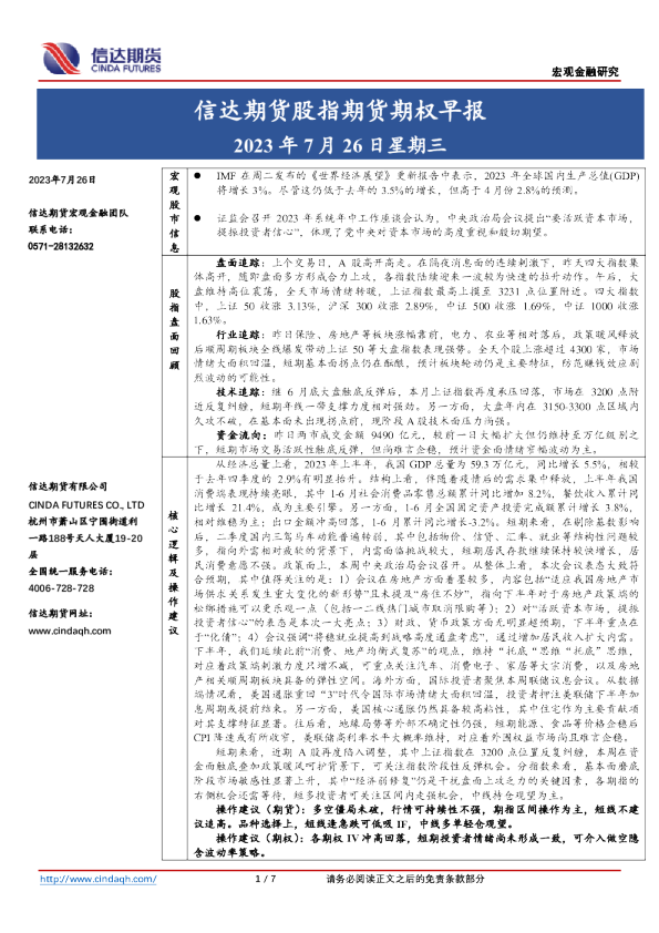股指期货期权早报