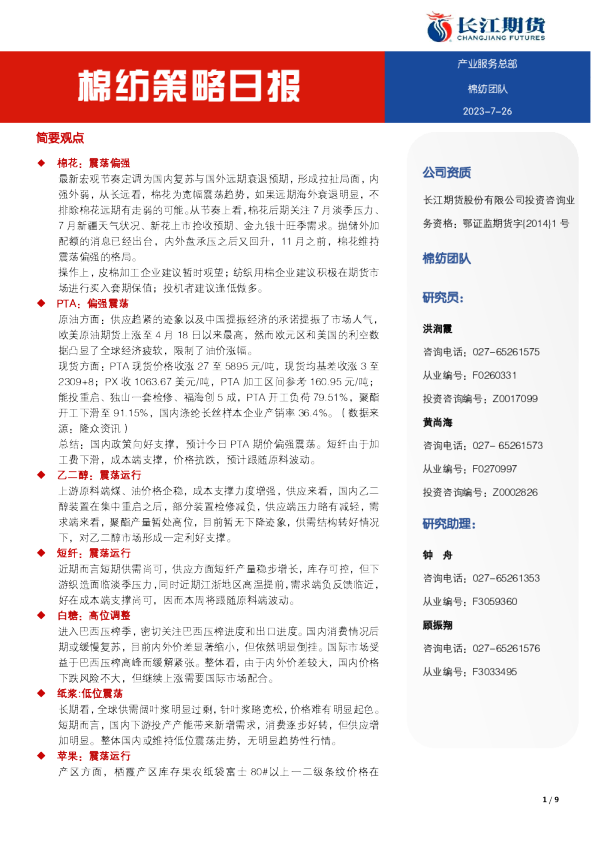 棉纺策略日报