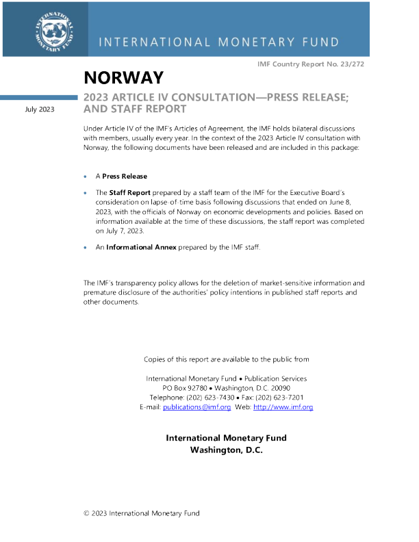 挪威 ： 2023 年第四条磋商新闻稿和工作人员报告