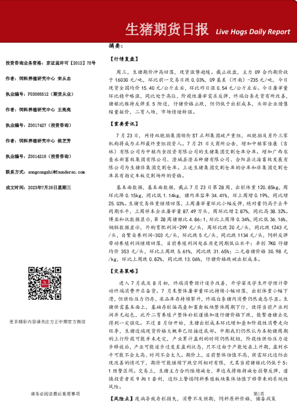 生猪期货日报