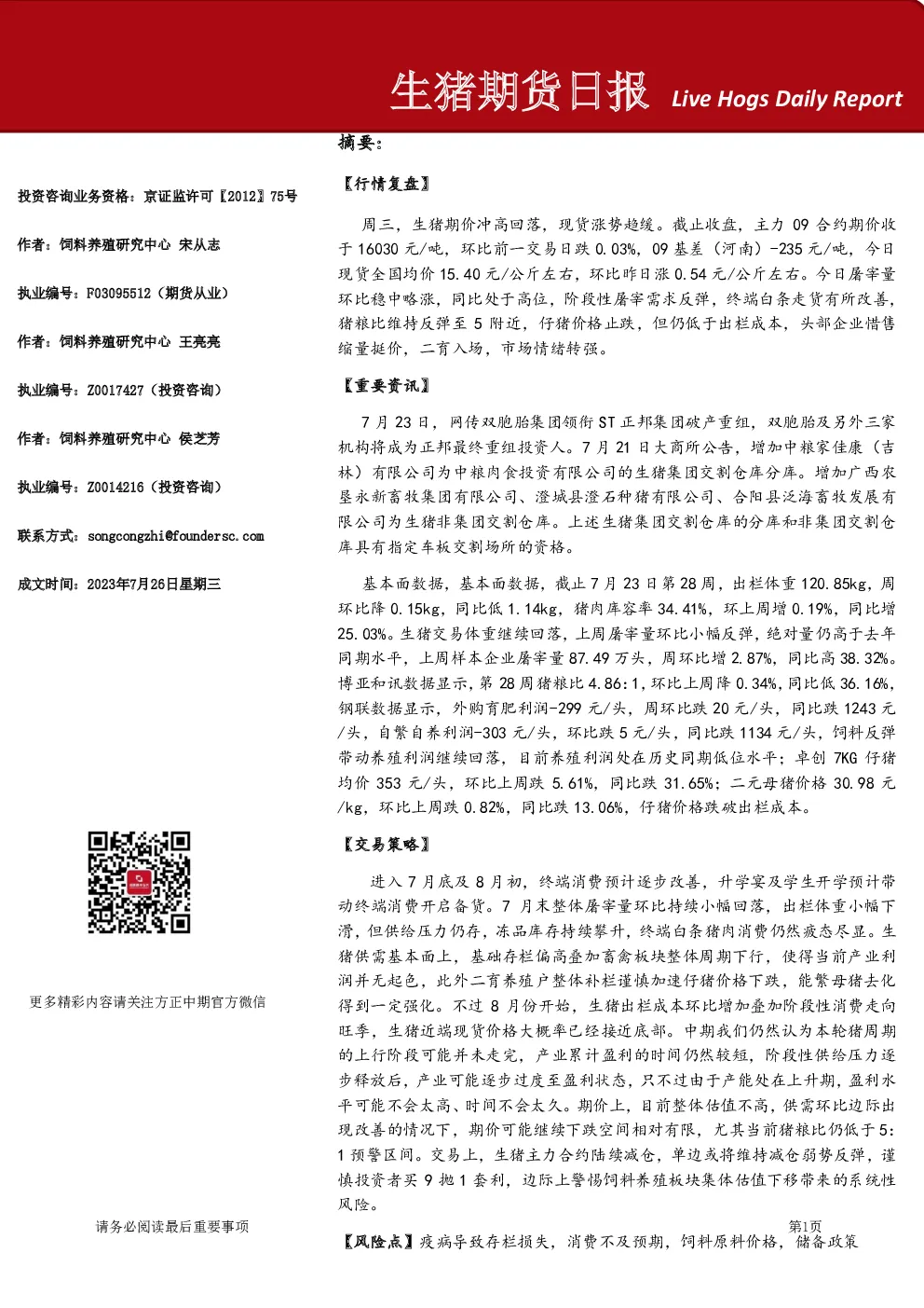 生猪期货日报