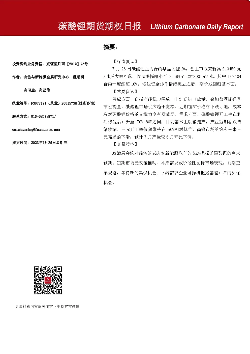 碳酸锂期货期权日报