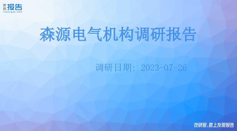 森源电气机构调研纪要