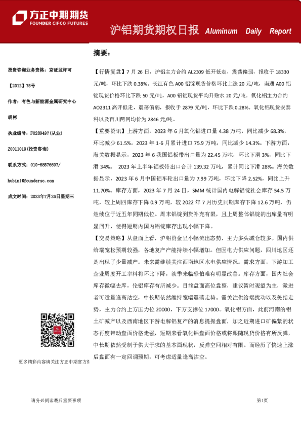 沪铝期货期权日报