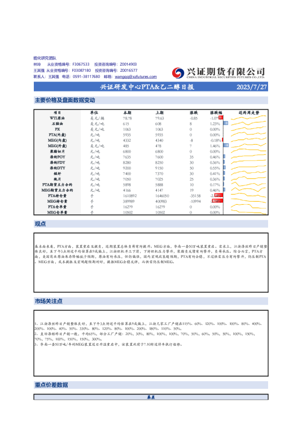 兴证研发中心PTA&乙二醇日报