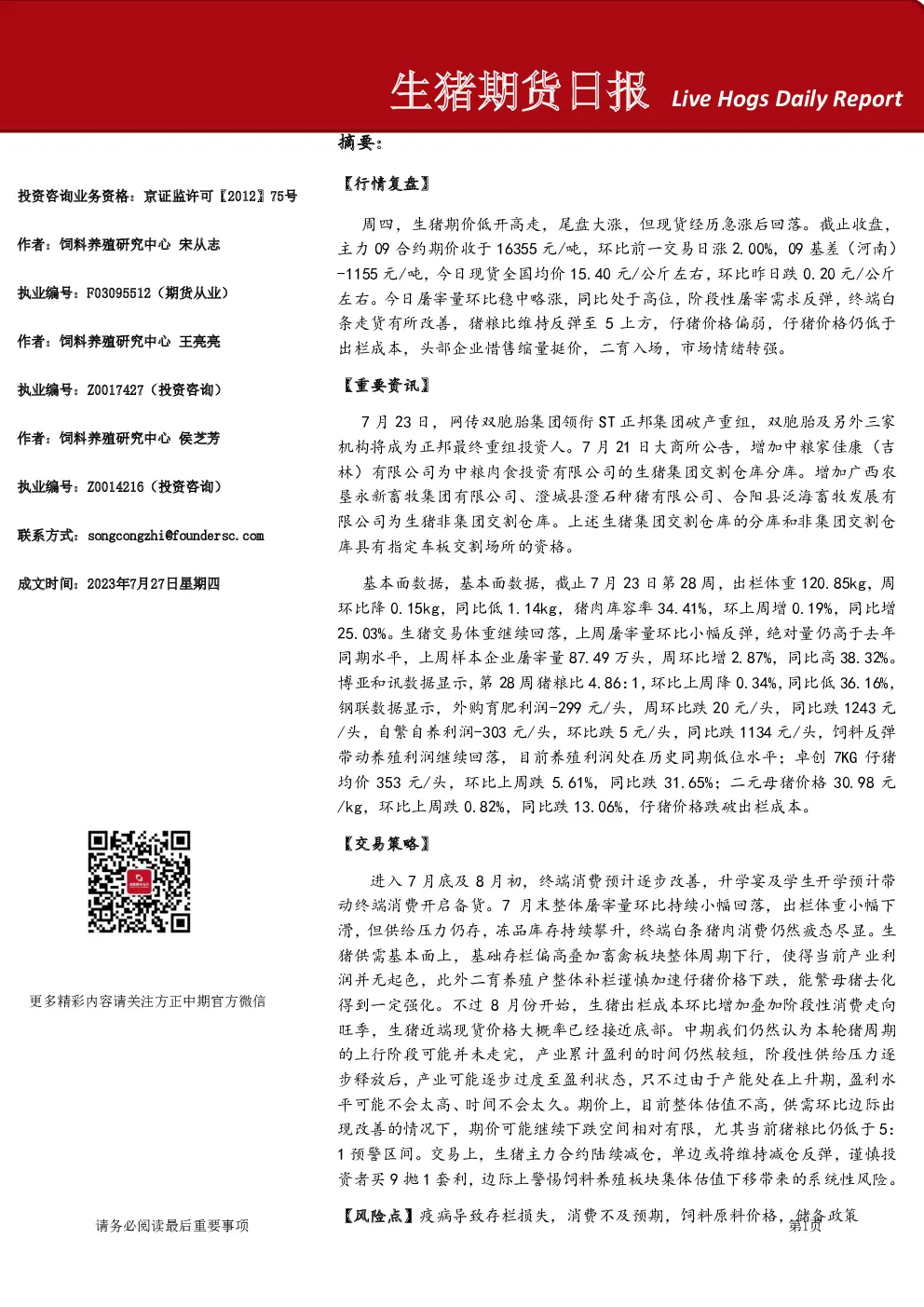 生猪期货日报