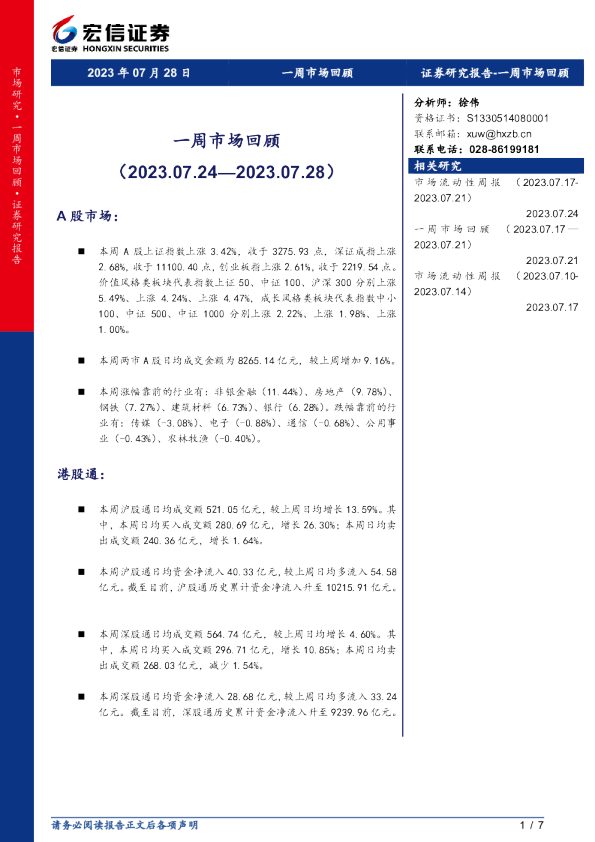 一周市场回顾