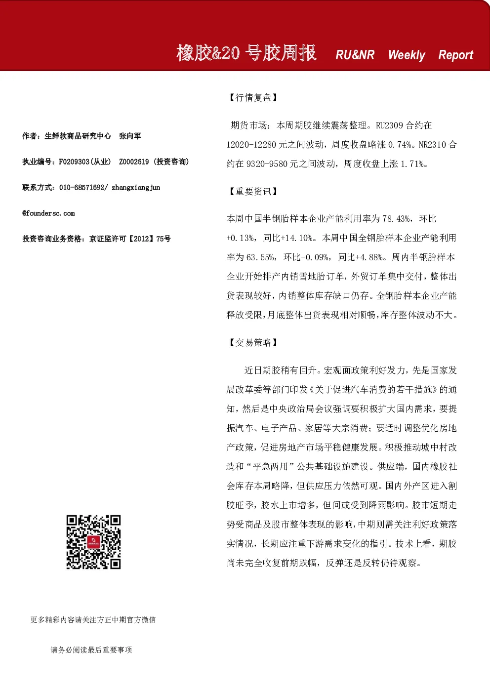 橡胶&20号胶周报
