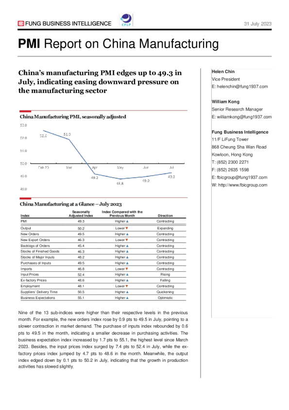 中国制造业 PMI 月刊 （ 2023 年 7 月 ）