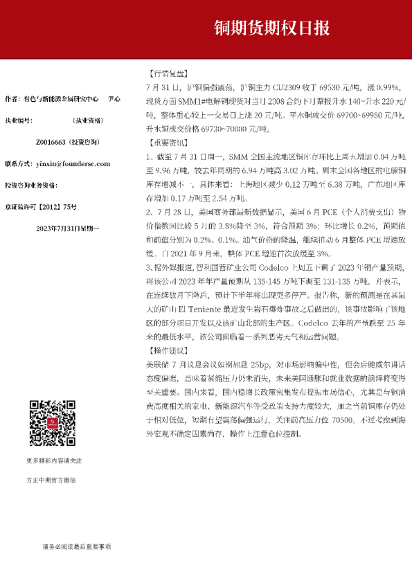 铜期货期权日报