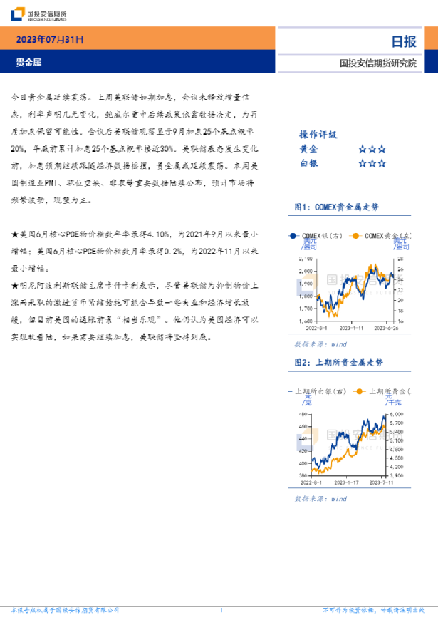 安信期货贵金属日报