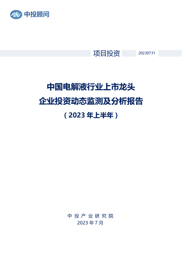 2023年上半年中国电解液行业上市龙头企业投资动态监测及分析报告