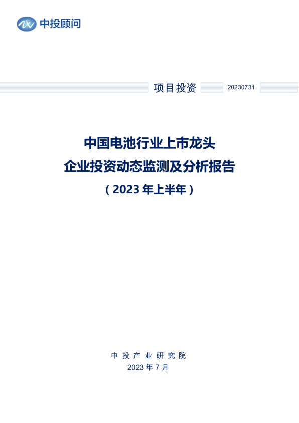 2023年上半年中国电池行业上市龙头企业投资动态监测及分析报告