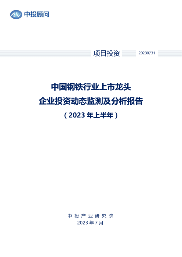 2023年上半年中国钢铁行业上市龙头企业投资动态监测及分析报告