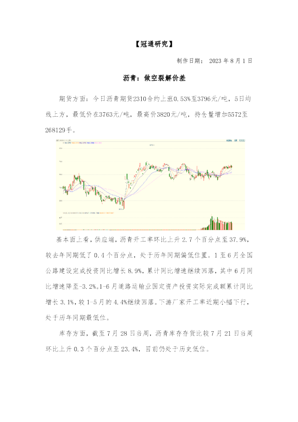 沥青：做空裂解价差
