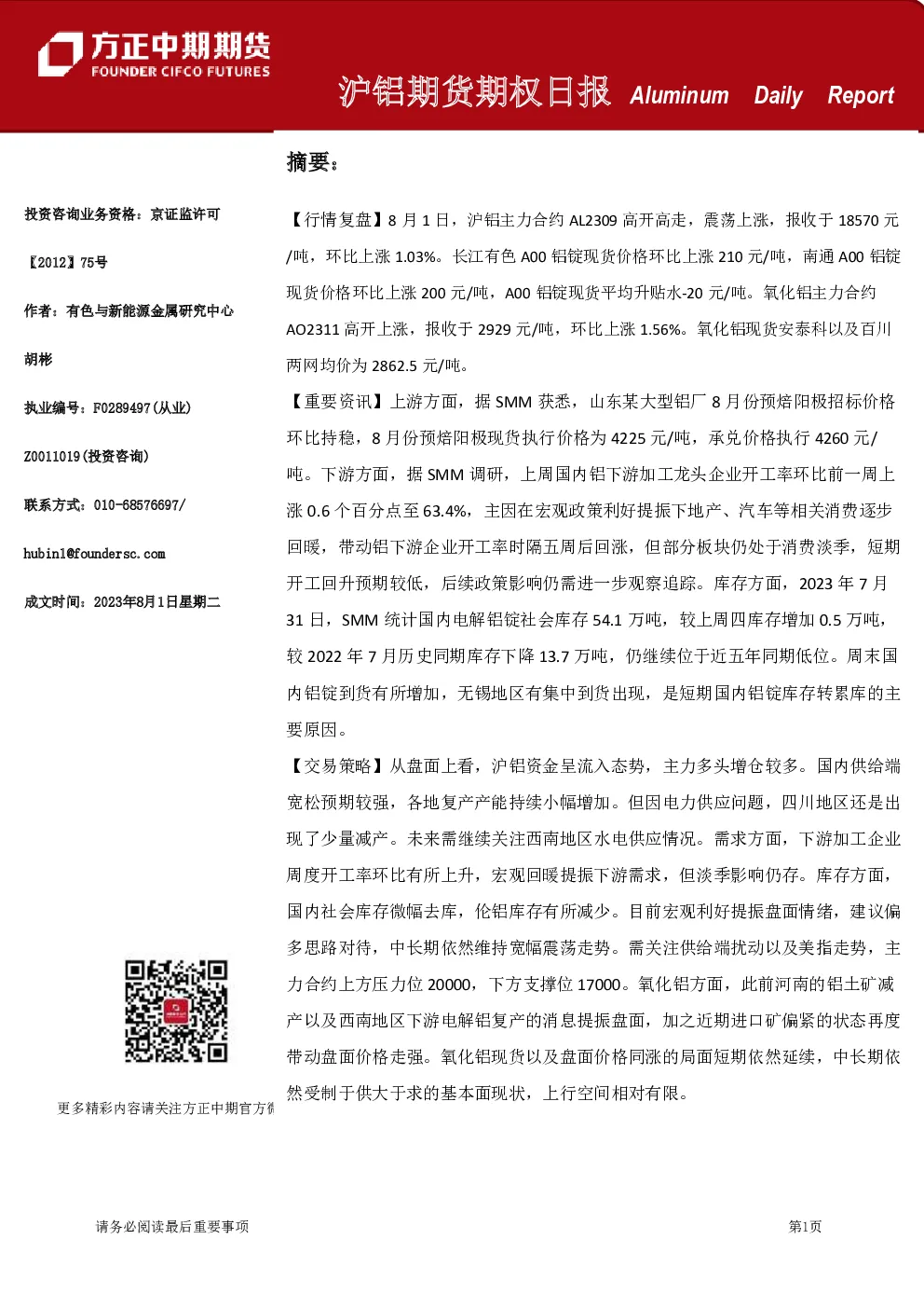 沪铝期货期权日报