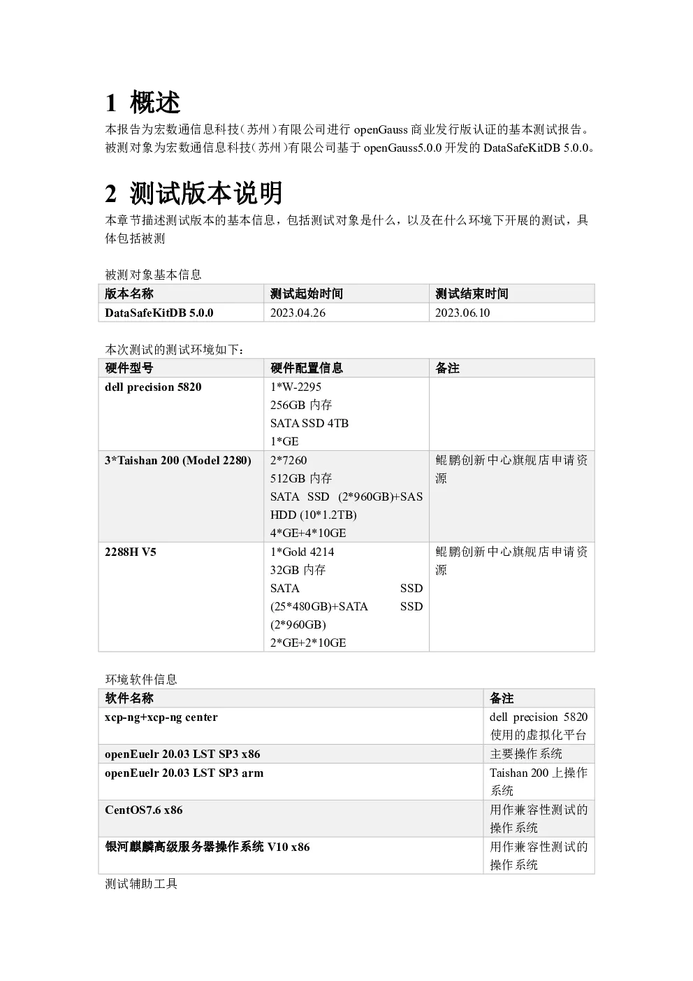 openGauss 商业发行版认证的基本测试报告