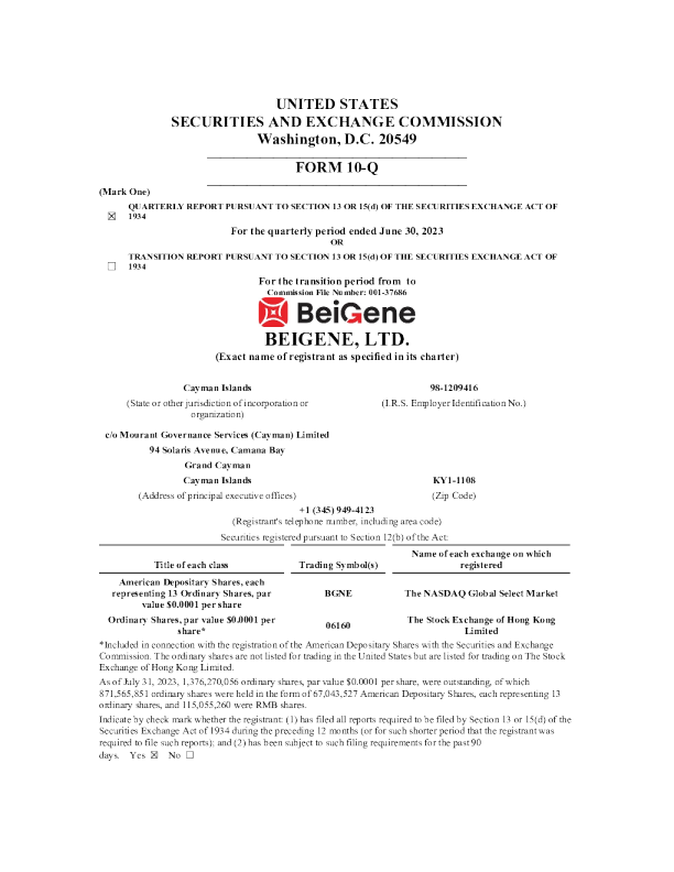 百济神州 2023年季度报告