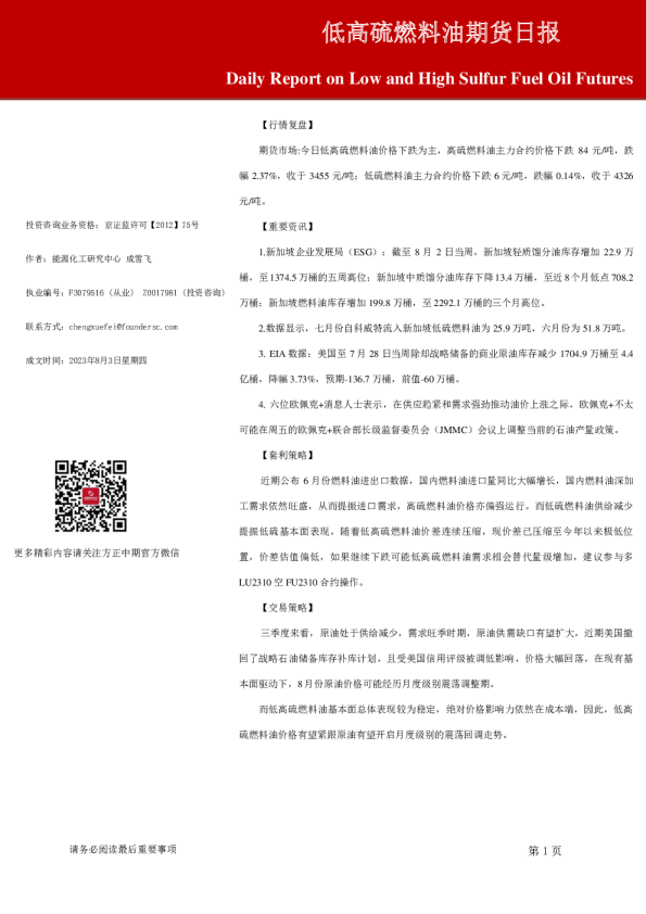 低高硫燃料油期货日报