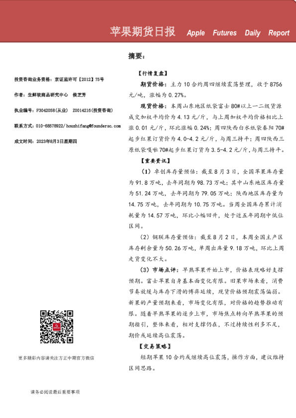 苹果期货日报