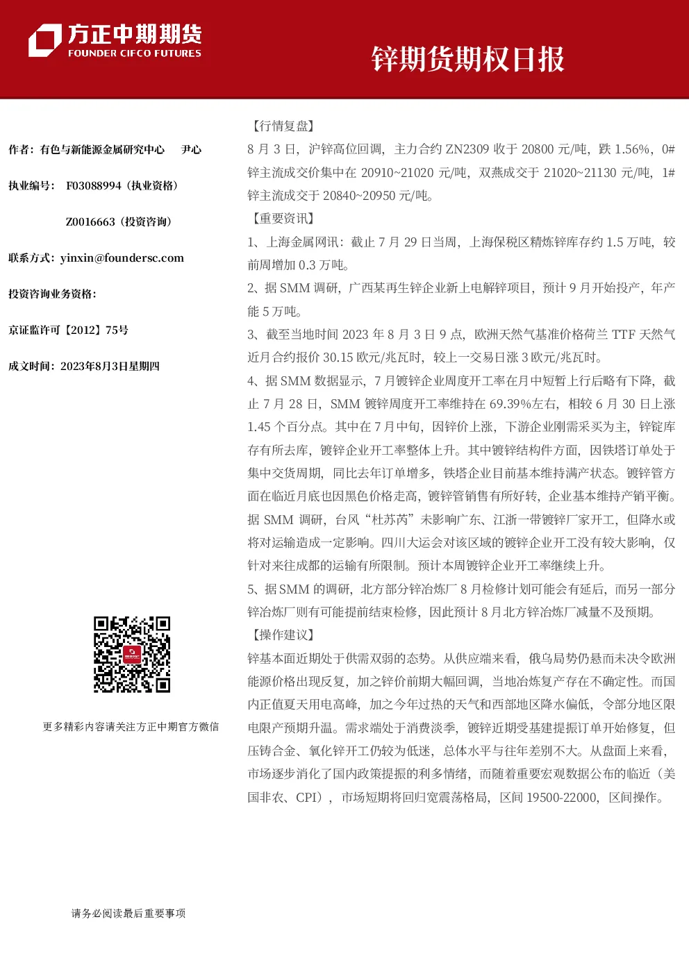 锌期货期权日报