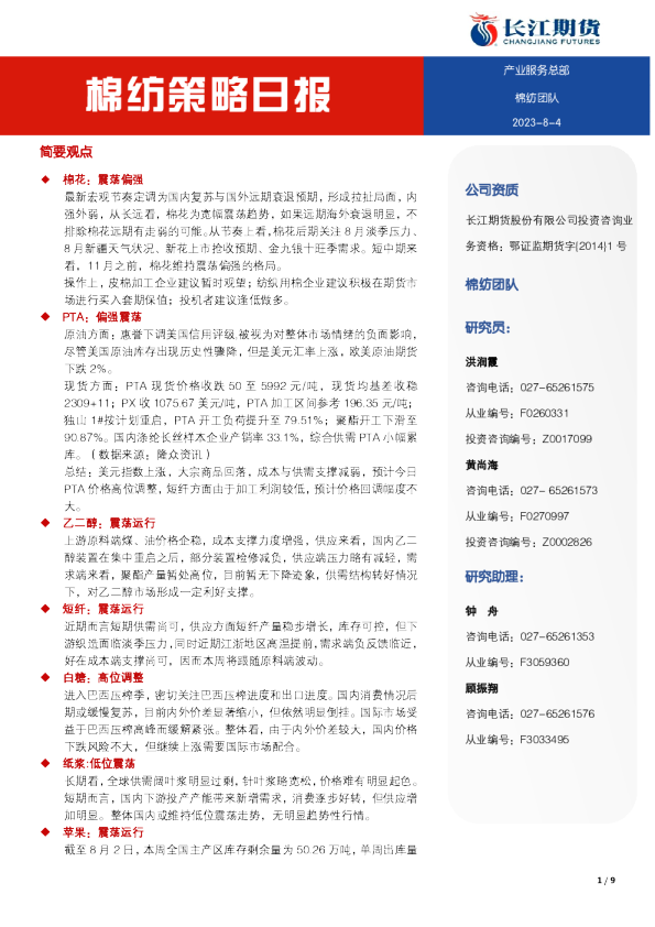 棉纺策略日报