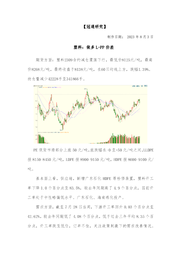 塑料：做多 L-PP 价差