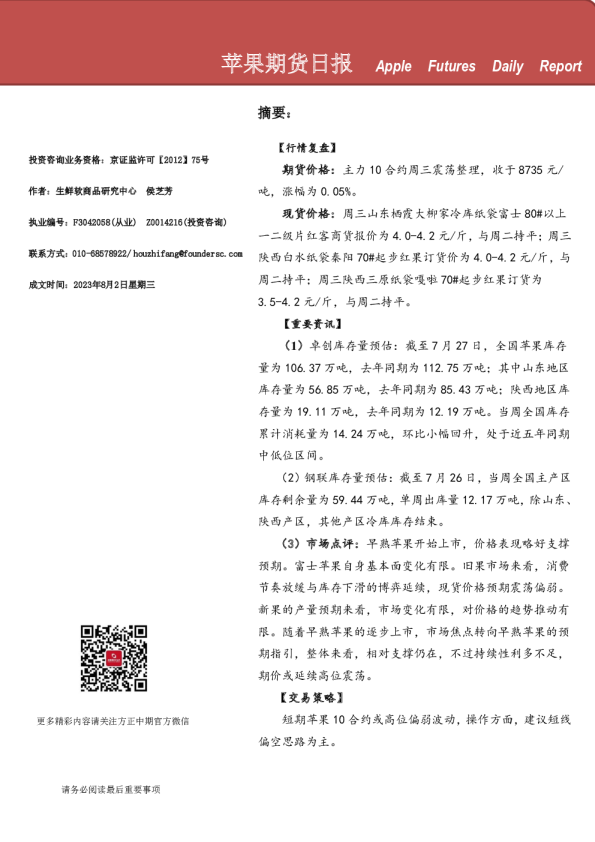 苹果期货日报