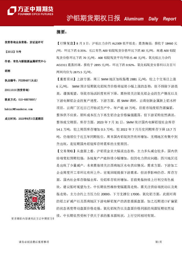 沪铝期货期权日报