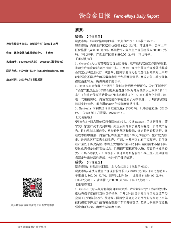 铁合金日报