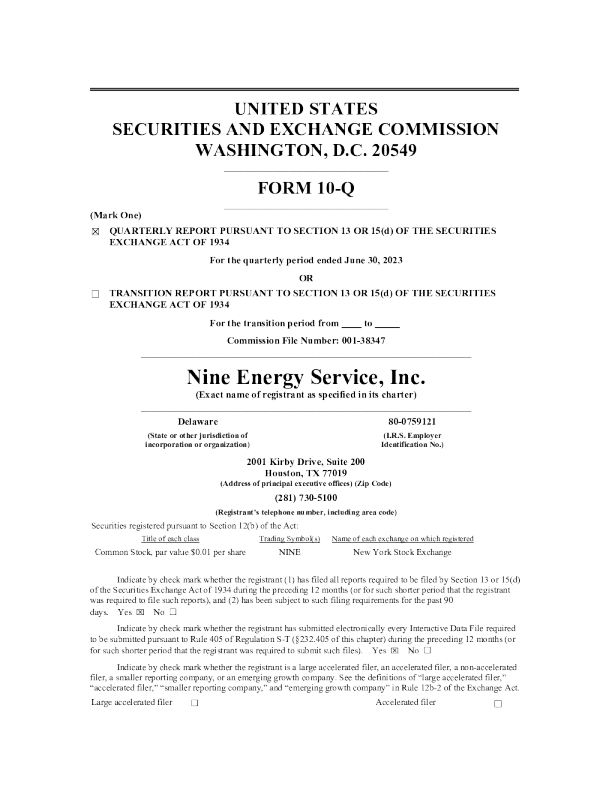 Nine Energy Service 2023 年年度报告