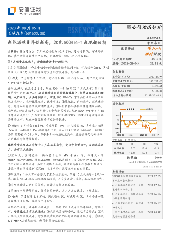 新能源销量再创新高，坦克500Hi4-T表现超预期