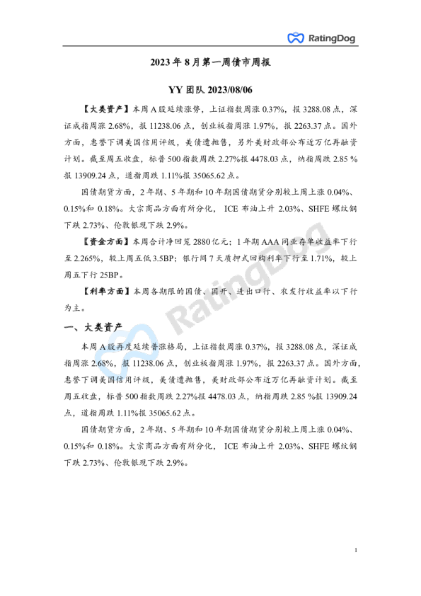 2023年8月第一周债市周报