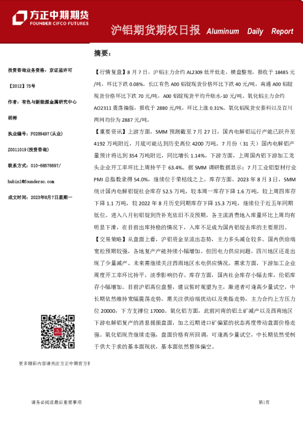 沪铝期货期权日报