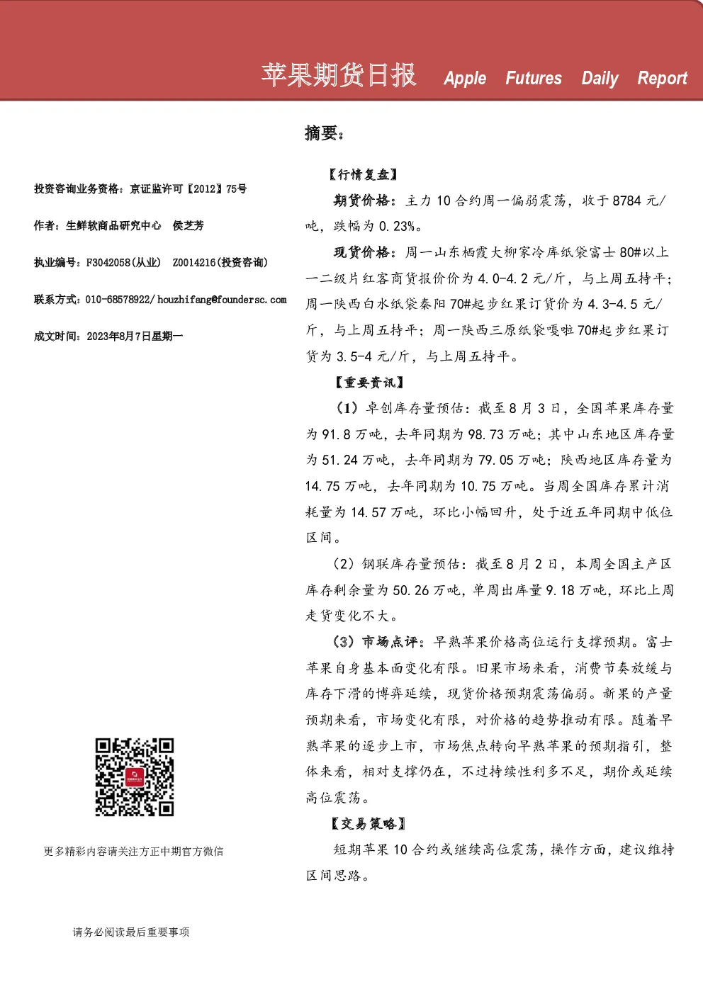 苹果期货日报