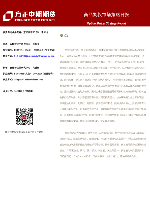 商品期权市场策略日报