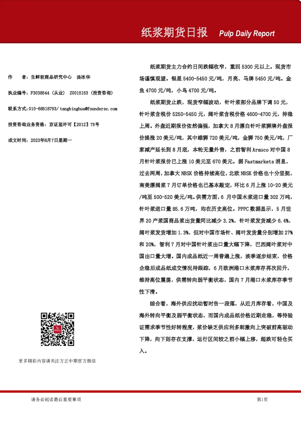 纸浆期货日报