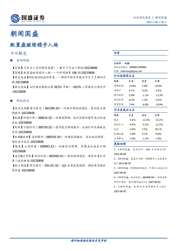 朝闻国盛：配置盘继续稳步入场