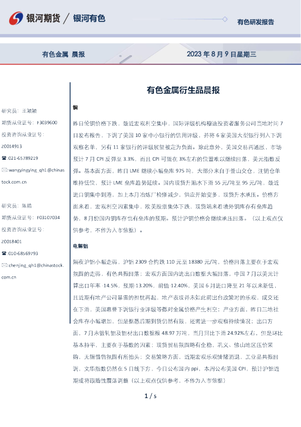 有色金属衍生品晨报