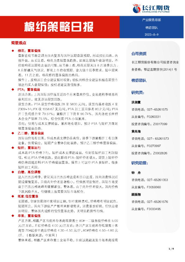 棉纺策略日报