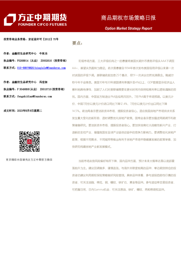 商品期权市场策略日报