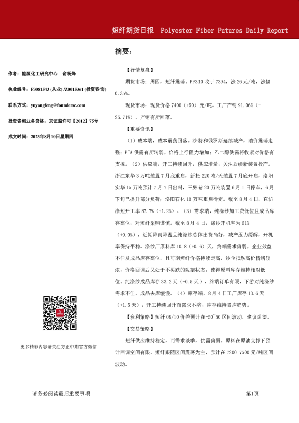 短纤期货日报