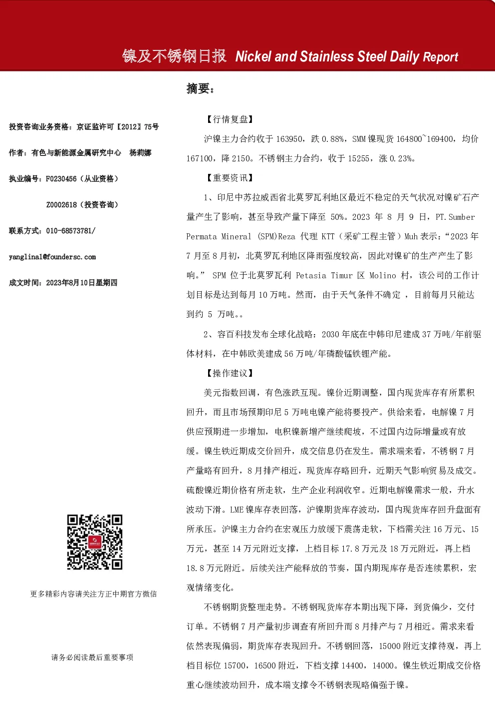 镍及不锈钢日报