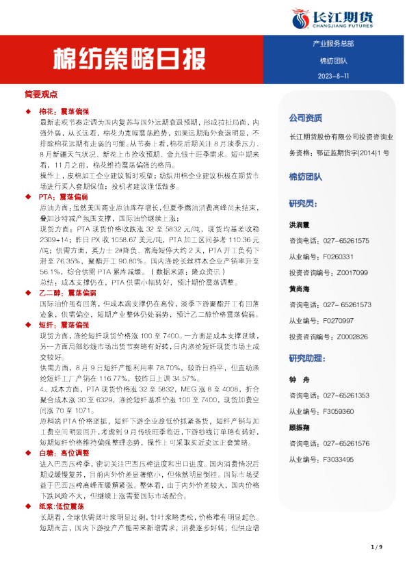棉纺策略日报